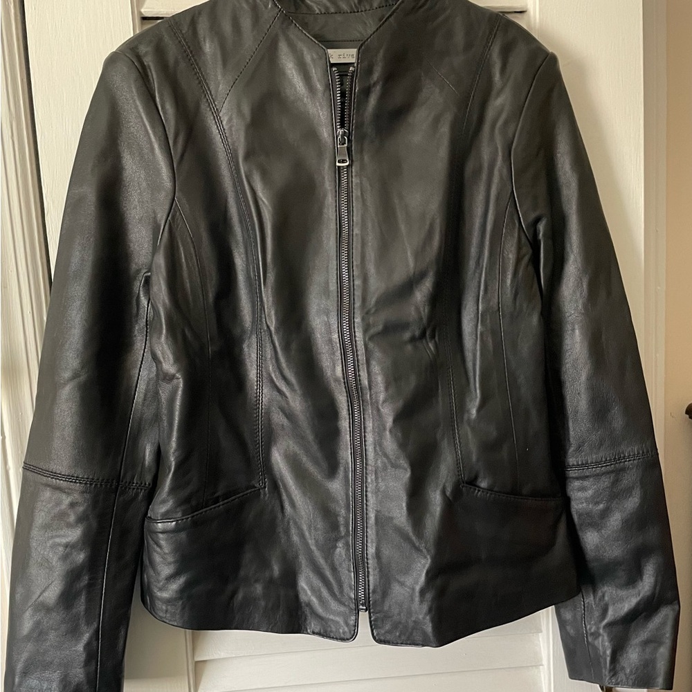 Black Rivet Black Leather Jacket Streamlined Design